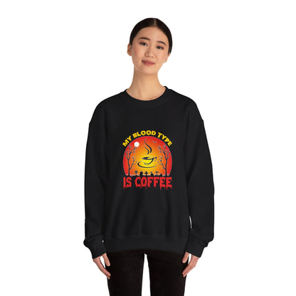 My Blood Type Is Coffee Sweatshirt Funny Halloween Sweater Retro Sweatshirt Halloween Coffee Lover Crewneck Funny Caffeine Addict Sweater