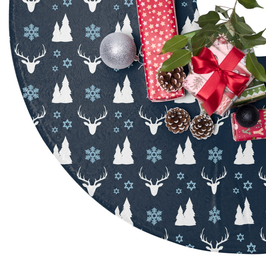 Traditional Christmas Tree Skirt Whysical Cottagecore Xmas Tree Skirt Blue Xmas Tree Holiday Blue Decor Winter Snowflake Reindeer Design