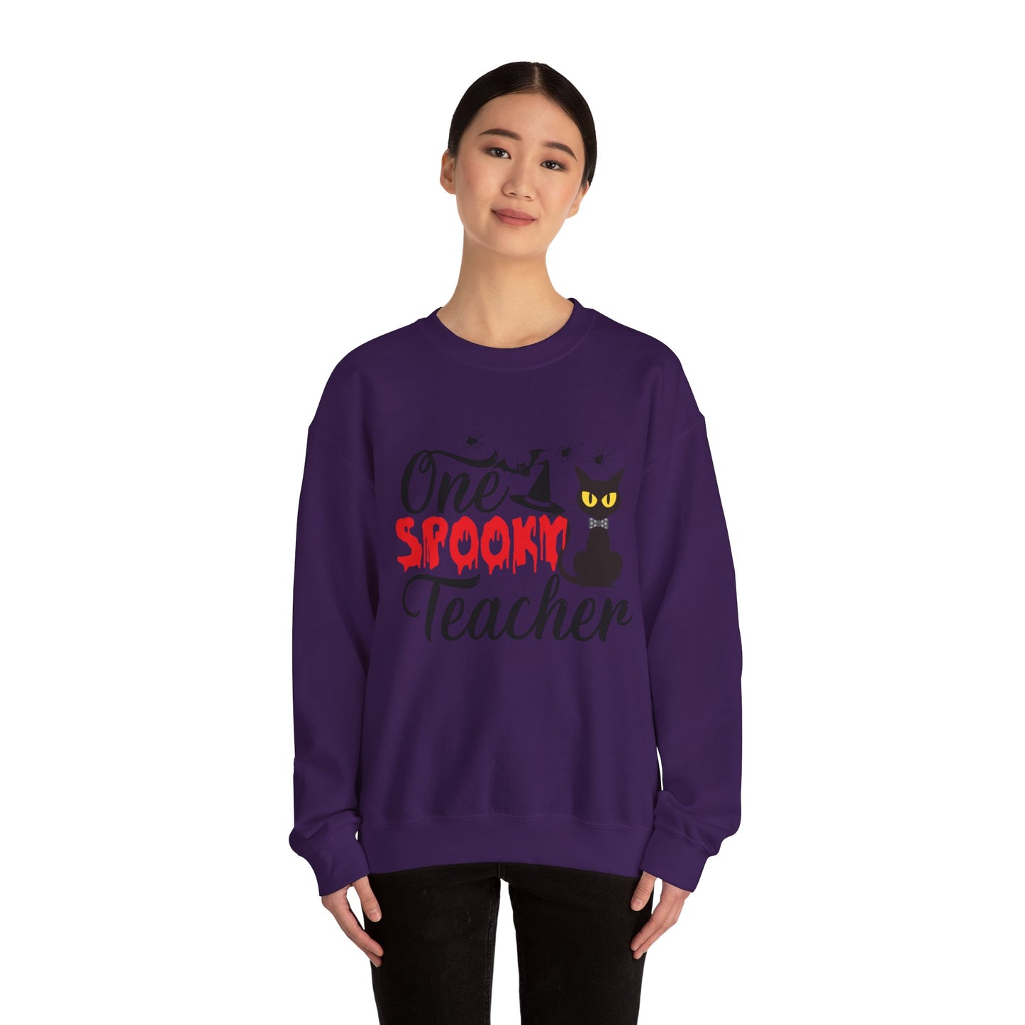 One Spooky Teacher Sweatshirt Cute Spooky Teacher Sweater Retro Teacher Halloween Sweatshirt Black Cat Lover Teacher Sweater Back To School