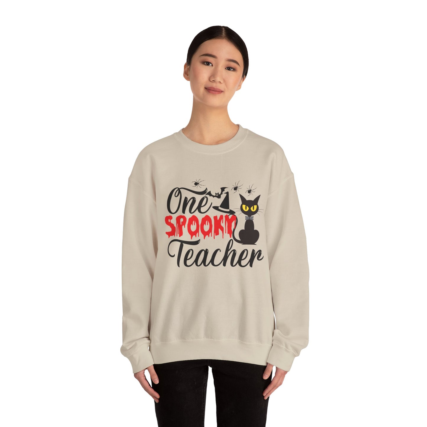 One Spooky Teacher Sweatshirt Cute Spooky Teacher Sweater Retro Teacher Halloween Sweatshirt Black Cat Lover Teacher Sweater Back To School