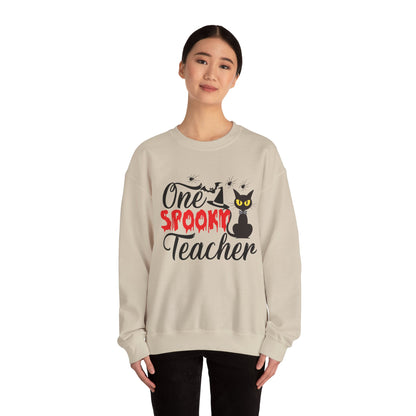 One Spooky Teacher Sweatshirt Cute Spooky Teacher Sweater Retro Teacher Halloween Sweatshirt Black Cat Lover Teacher Sweater Back To School