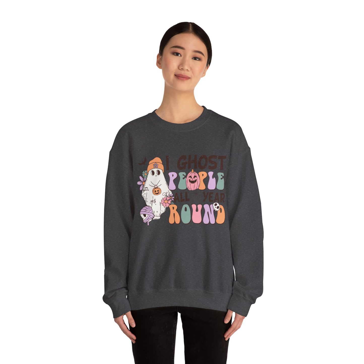 I Ghost People Year Round Sweatshirt Funny Halloween Sweater Retro Halloween Sweatshirt Cool Ghost Halloween Apparel Groovy Spooky Season