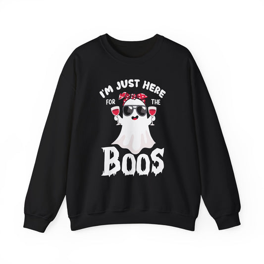 I'm Just Here For The Boos Sweatshirt Funny Halloween Sweater Ghost Holding Wine Sweatshirt Halloween Outfit Spooky Season Wine Lover Gift