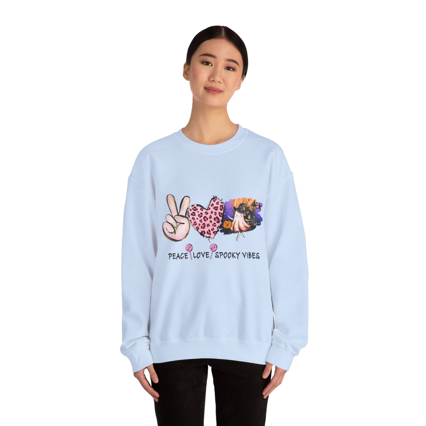 Peace Love Spooky Vibes Sweatshirt Retro Vintage Halloween Sweater Funny Halloween Apparel Spooky Season Crewneck Trendy Boho Halloween Gift