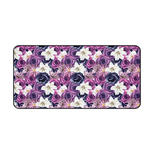 Cottagecore Desk Mat Purple Roses Office Desk Accessories Vintage Garden Flowers Mouse Pad Botantical Desk Pad Nature Lover Gift Idea Ladies