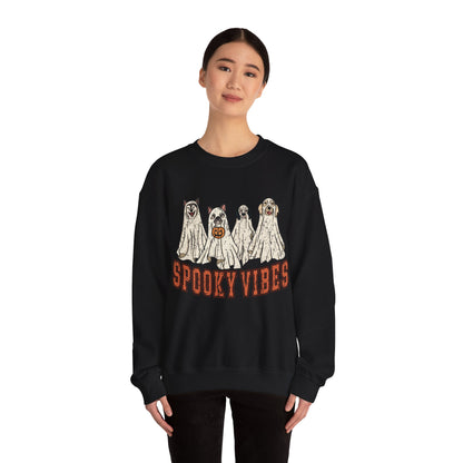 Spooky Vibes Halloween Sweatshirt Vintage Ghost Dog Sweater Cute Halloween Sweater Retro Spooky Season Dog Lover Gift Halloween Dog Apparel