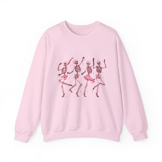 Pink Dancing Skeleton Sweatshirt Funny Girl Skeleton Halloween Sweater Cute Woman Skull Graphic Pullover Sweat Spooky Season Halloween Gift Fall