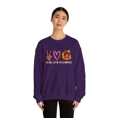 Peace Love Halloween Sweatshirt Funny Halloween Sweater Pumpkin Skeleton Spooky Season Lover Peace Love Pumpkin Sweatshirt Retro Halloween