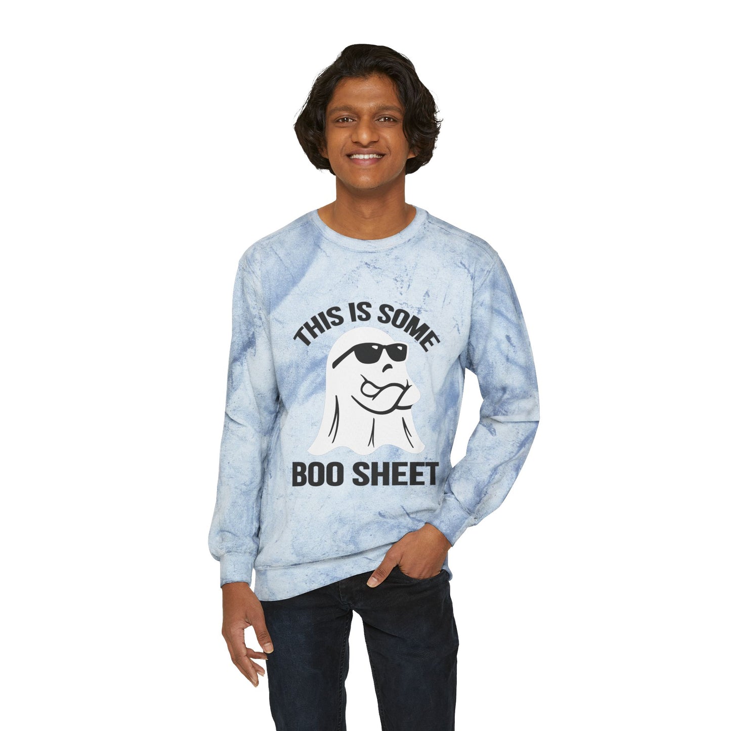 This Is Boo Sheet Sweatshirt Funny Halloween Sweater Retro Halloween Sweatshirt Spooky Season Sweater Hippie Halloween Color Blast Sweater