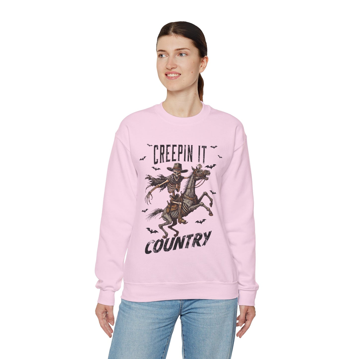 Creepin It Country Sweatshirt Western Rodeo Skeleton Halloween Sweater Spooky Costume Pullover Sweater Western Halloween Spooky Season Gift2