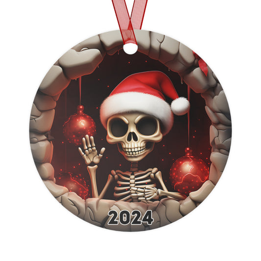 3D Breakthrough Skeleton Ornament 2024 Christmas Decoration Round Metal Holiday 2024 Gift Idea Funny Exchange Gift White Elephant Xmas