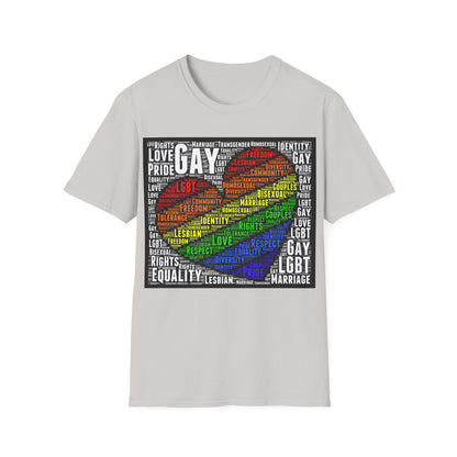 Unisex LGBTQ Lesbian Gay Pride Word Cloud T-Shirt, Proud Love Support Gift, Rainbow Heart Apparel, Unique Pride Month t shirt