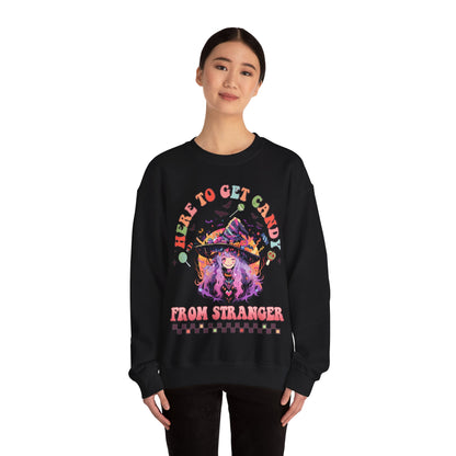 Here To Get Candy From Stranger Sweatshirt Funny Halloween Sweater Anime Witch Sweatshirt Retro Halloween Sweater Halloween Witch Crewneck