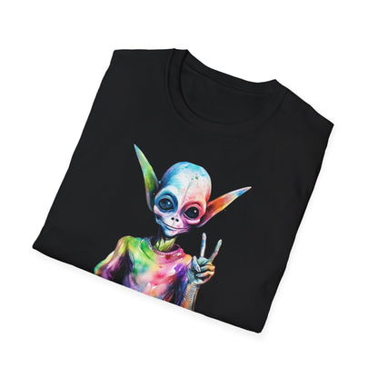 Psychedelic Retro Alien T-Shirt Graphic Art Unisex tshirt Funny UFO Lover Tee UAP Shirts Weird Cool Gift Funky Outer Space Tee Groovy Galaxy