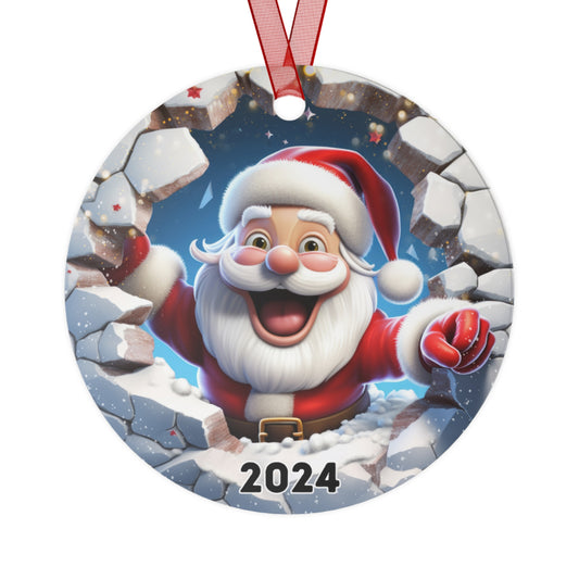 3D Breakthrough Fun Santa Ornament 2024 Christmas Decoration Round Metal Holiday 2024 Gift Idea Funny Exchange Gift White Elephant Xmas