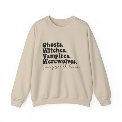 Funny Halloween Sweatshirt Ghost Witch Vampire Werewolf Sweater Retro Halloween Monsters Sweatshirt Spooky Season Apparel Halloween Party