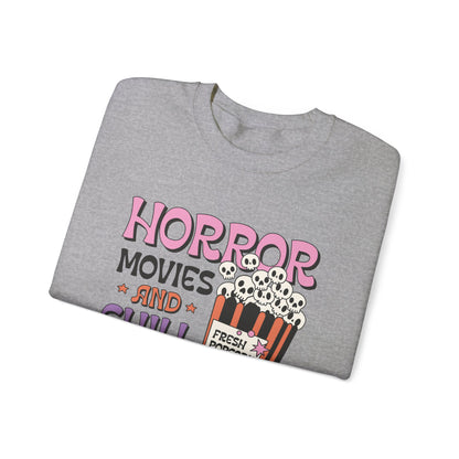 Horror Movies and Chill Sweatshirt Whimsigoth Halloween Sweater Horror Lover Sweatshirt Spooky Popcorn Cute Halloween Scary Movie Fan Gift