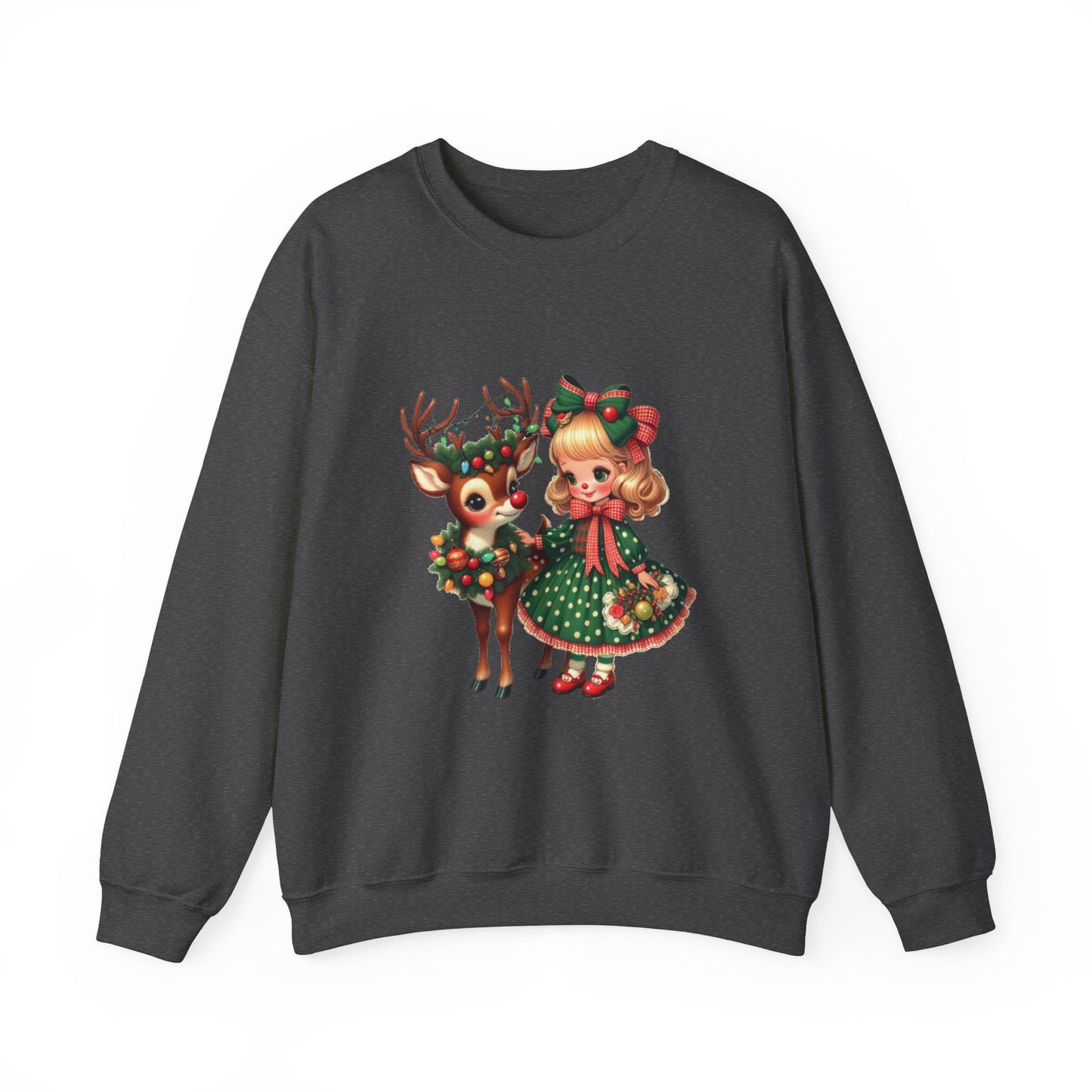 1950s Vintage Reindeer Christmas Sweatshirt Retro Christmas Sweater Vintage Graphic Tee Vintage Girl and Reindeer Sweater Rudolph Crewneck