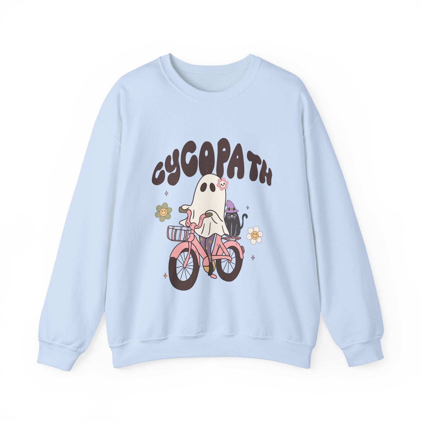 Cycopath Sweatshirt Funny Halloween Sweater Ghost on Bicycle Fall Crewneck Spooky Season Halloween Retro Trendy Vintage Halloween Outfit