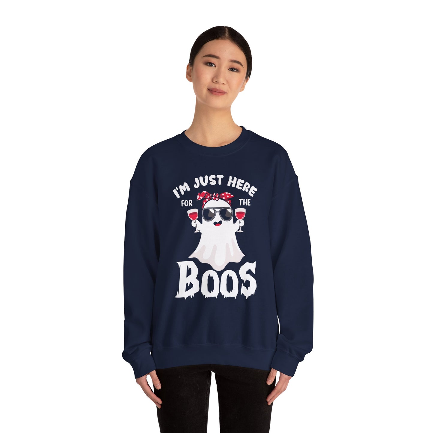 I'm Just Here For The Boos Sweatshirt Funny Halloween Sweater Ghost Holding Wine Sweatshirt Halloween Outfit Spooky Season Wine Lover Gift