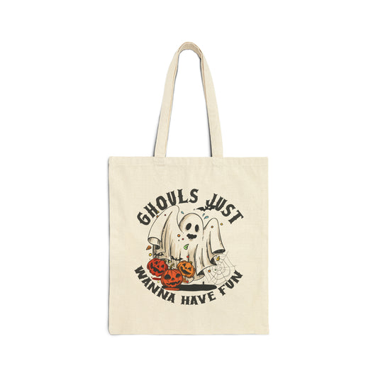 Ghouls just wanna have fun Halloween Tote Bag Trick-or-Treat Bags Retro Groovy Girls Halloween Canvas Bag Funny Halloween Candy Bag Treats