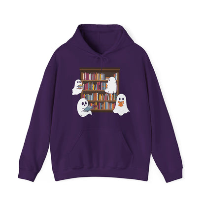 Cute Ghosts Reading Books Hoodie Ghosts Reading Hooded Sweatshirt Vintage Boo Reading Halloween Pullover Hoodie Teacher Halloween Book Lover