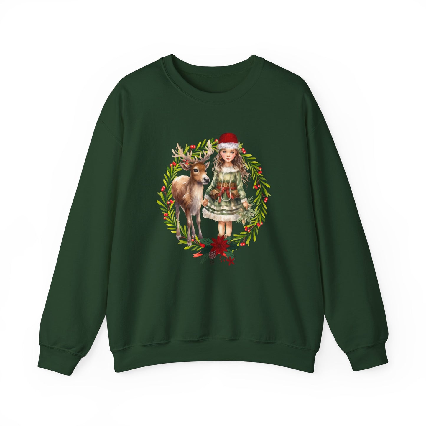 1950s Vintage Reindeer Christmas Sweatshirt Vintage Girl and Reindeer Sweater Retro Christmas Sweater Vintage Graphic Tee  Rudolph Crewneck