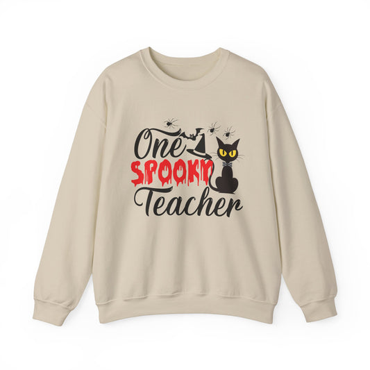 One Spooky Teacher Sweatshirt Cute Spooky Teacher Sweater Retro Teacher Halloween Sweatshirt Black Cat Lover Teacher Sweater Back To School