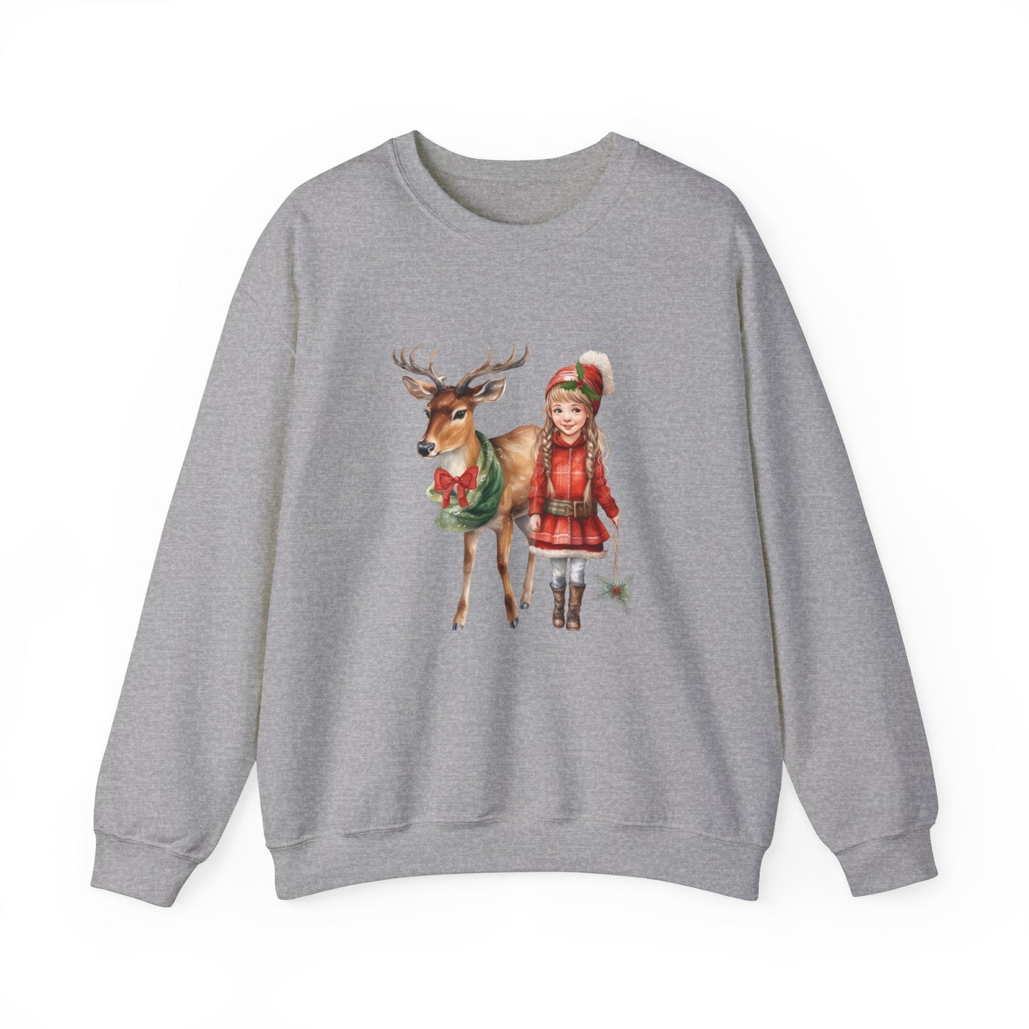 Vintage Reindeer Christmas Sweatshirt 50s Vintage Graphic Tee Vintage Retro Christmas Sweater 1950s Girl and Reindeer Sweat Rudolph Crewneck