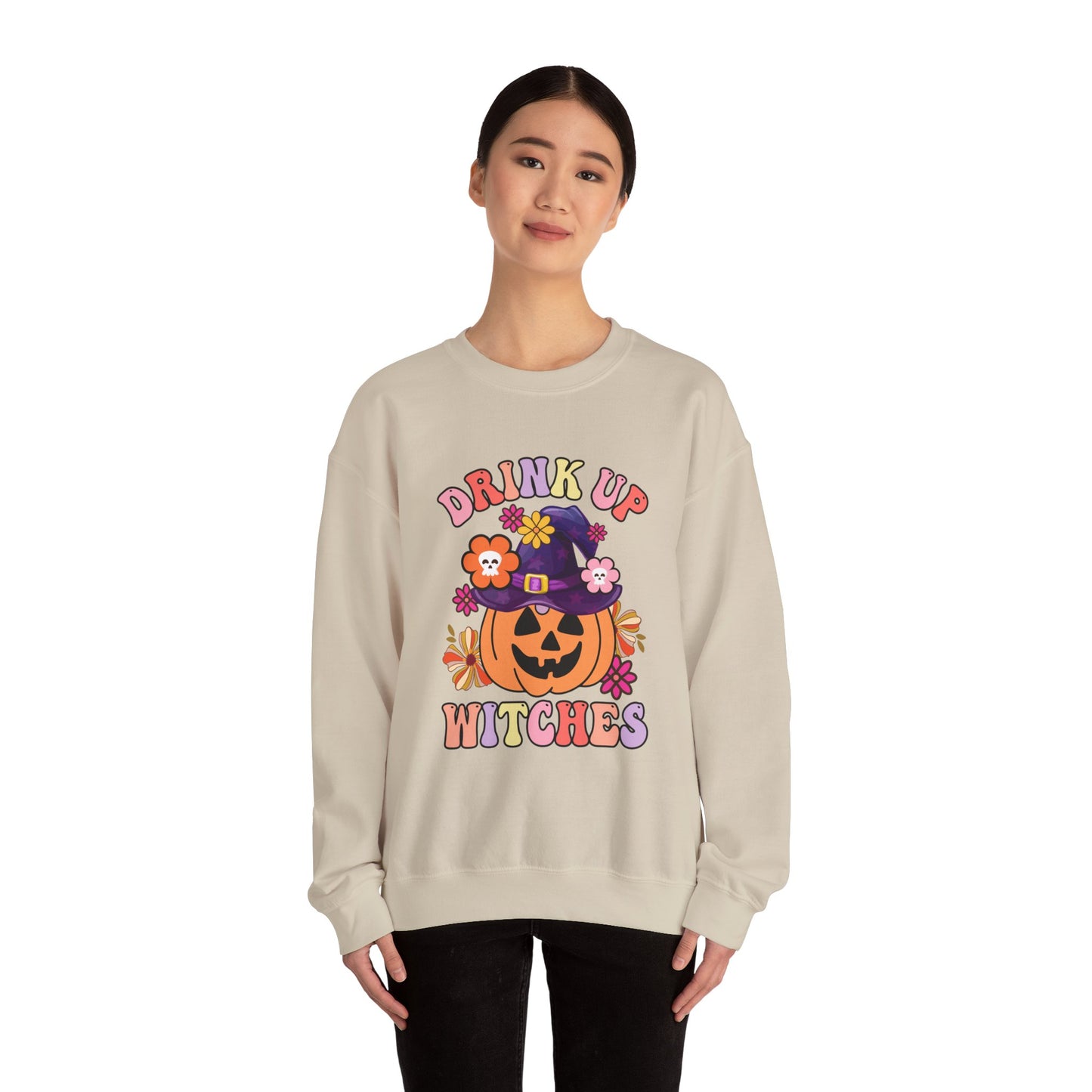 Drink Up Witches Sweatshirt Funny Halloween Retro Halloween Party Sweater Witches Sweatshirt Groovy Halloween Outfit Group Halloween Sweater