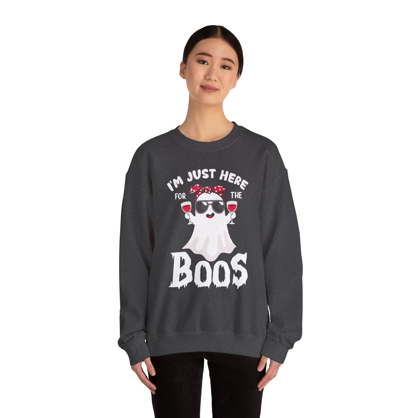 I'm Just Here For The Boos Sweatshirt Funny Halloween Sweater Ghost Holding Wine Sweatshirt Halloween Outfit Spooky Season Wine Lover Gift