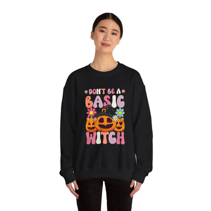 Don't Be a Basic Witch Sweatshit Retro Halloween Sweater Groovy Halloween Witch Sweat Spooky Season Apparel Crewneck Halloween Women Gift