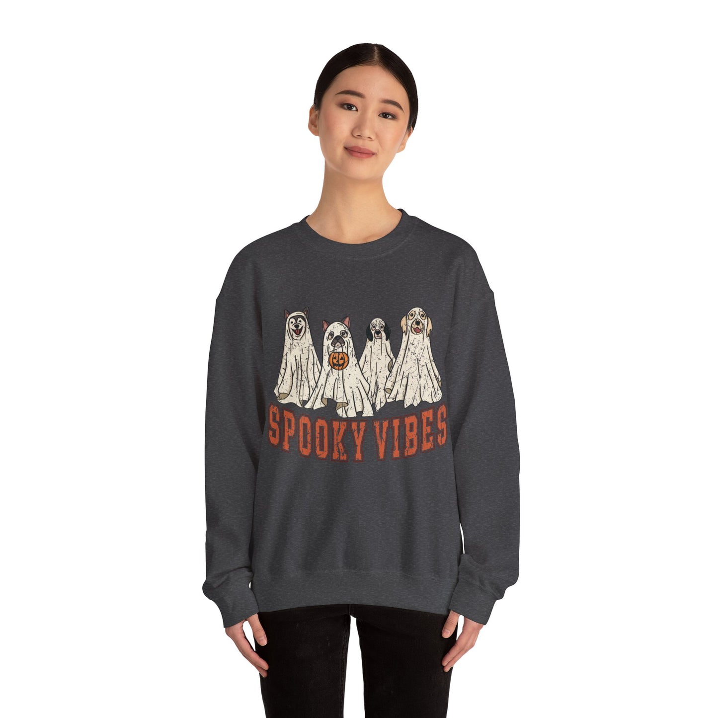 Spooky Vibes Halloween Sweatshirt Vintage Ghost Dog Sweater Cute Halloween Sweater Retro Spooky Season Dog Lover Gift Halloween Dog Apparel