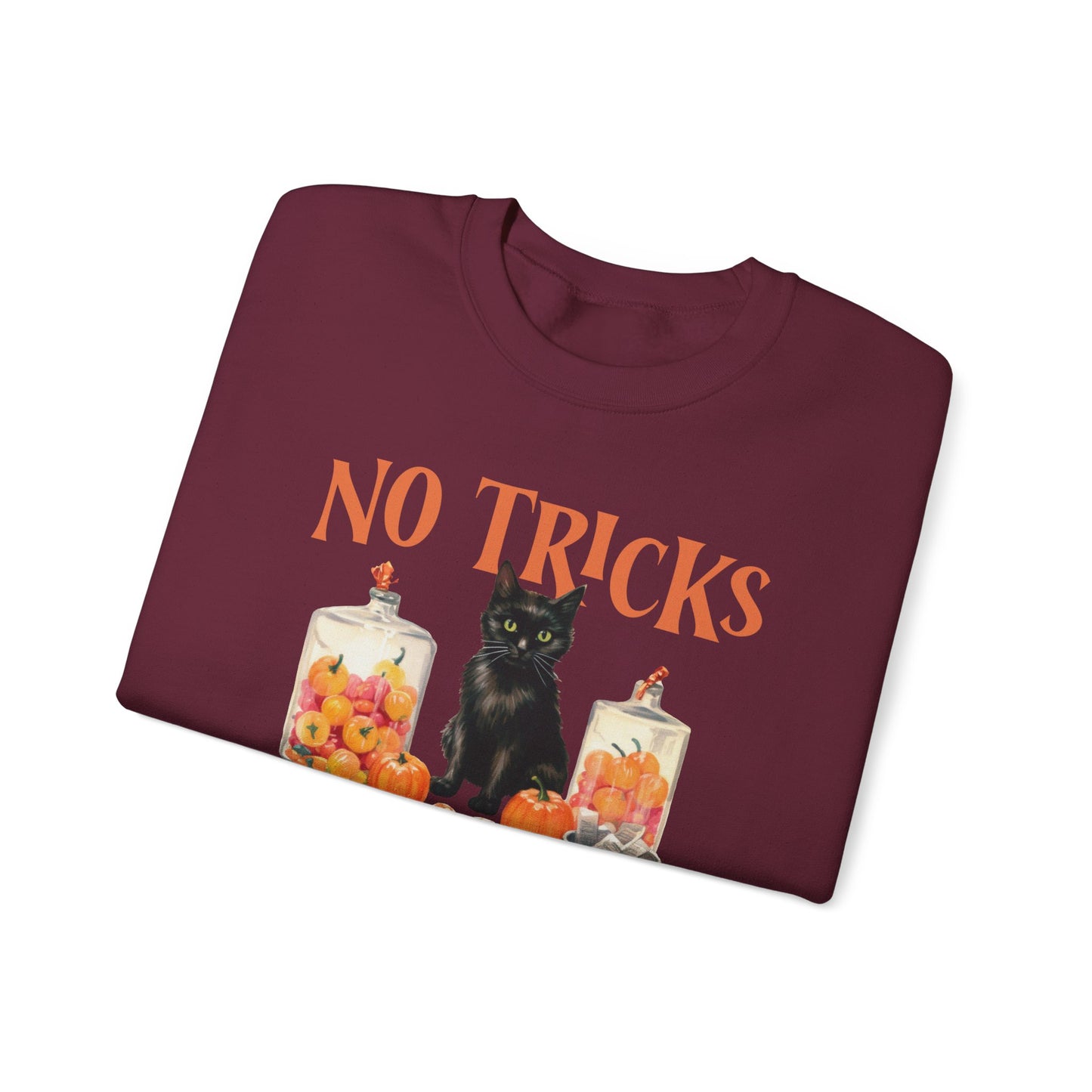 No Tricks Just Treats Sweatshirt Vintage 1950s Halloween Sweater Halloween Party Sweatshirt Retro Halloween Fall Sweater Funny Cat Lover