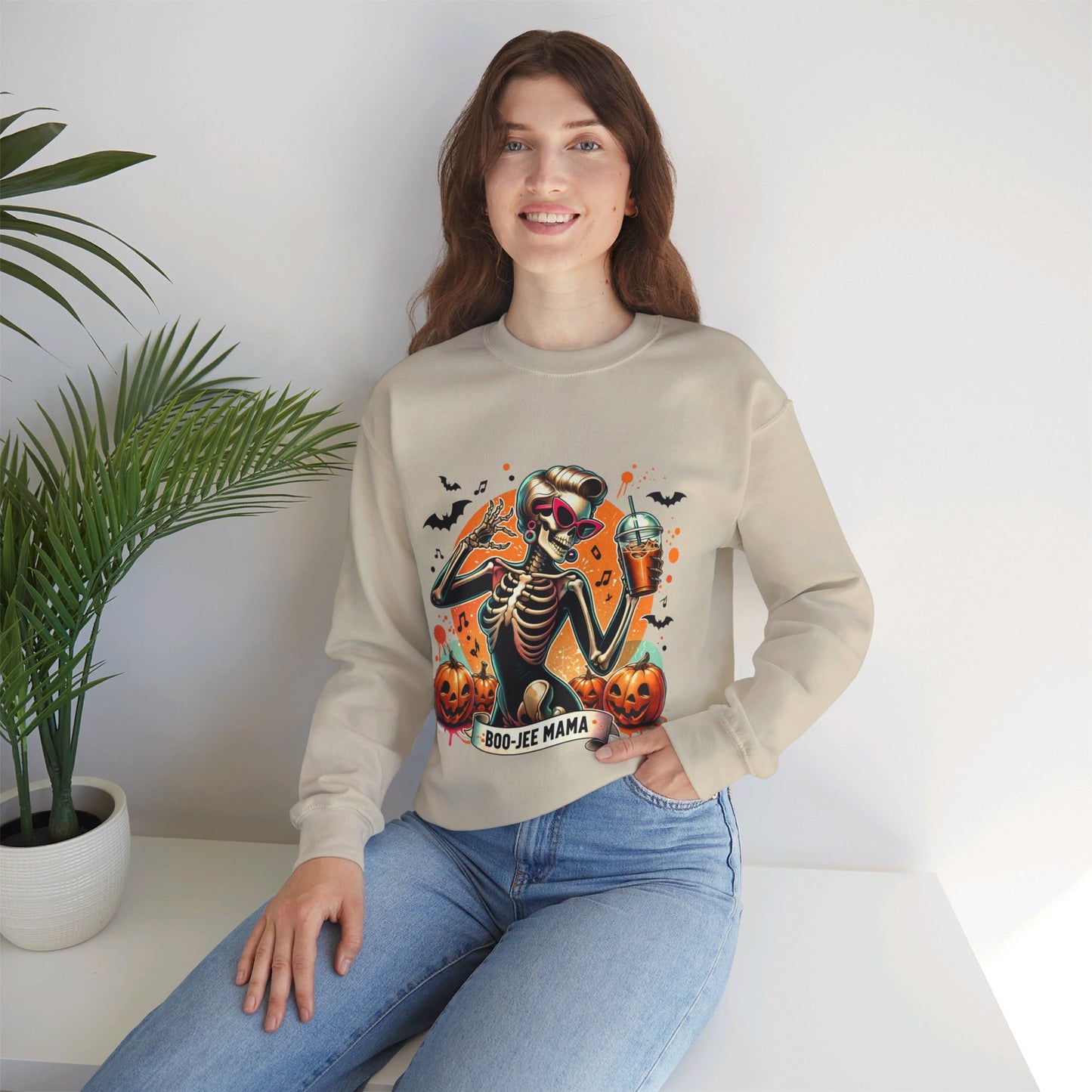 Retro Boo-jee Mama Sweatshirt Funny Mom Skeleton Coffee Sweatshirt Mom Halloween Sweater Bougie Spooky Mama Pullover Sweater Boujee Mom Gift