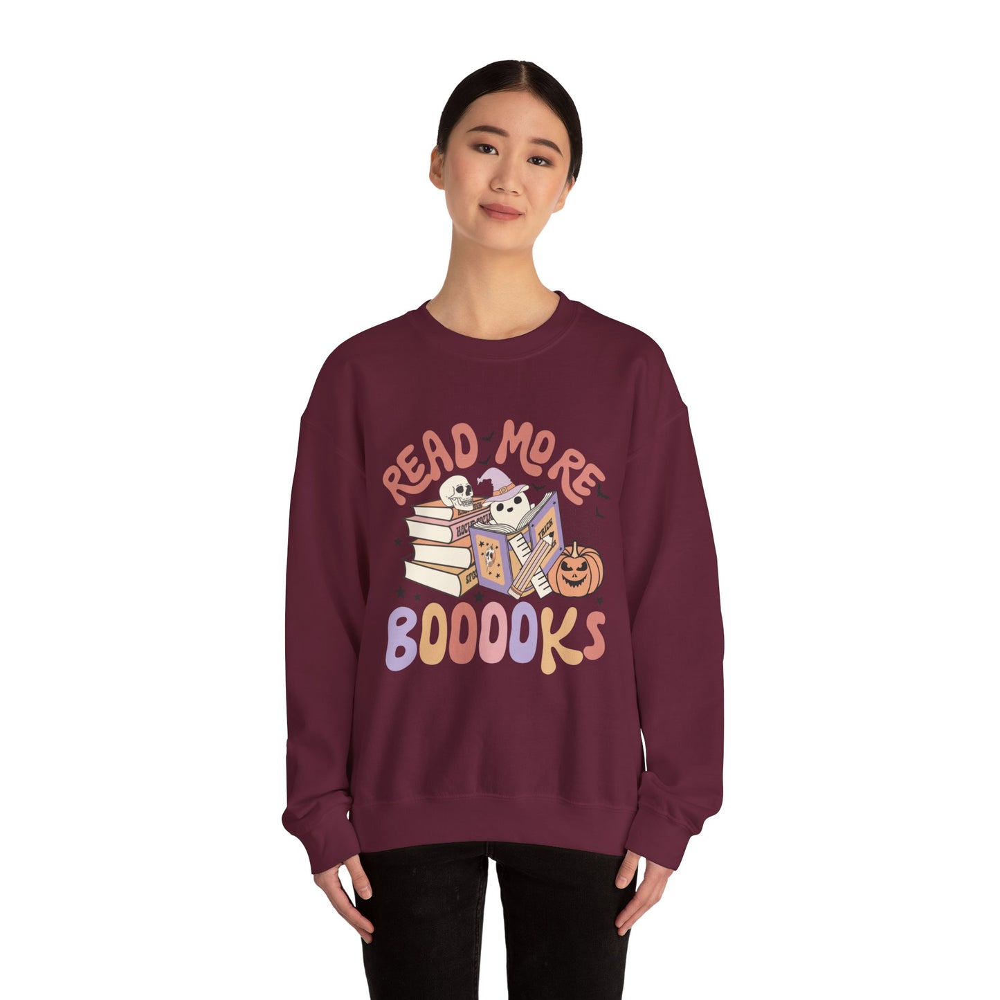 Read More Booooks Sweatshirt Teacher Halloween Sweater Spooky Teacher Sweatshirt Ghost Reading Books Crewneck Bookish Fall Book Lovers Gift