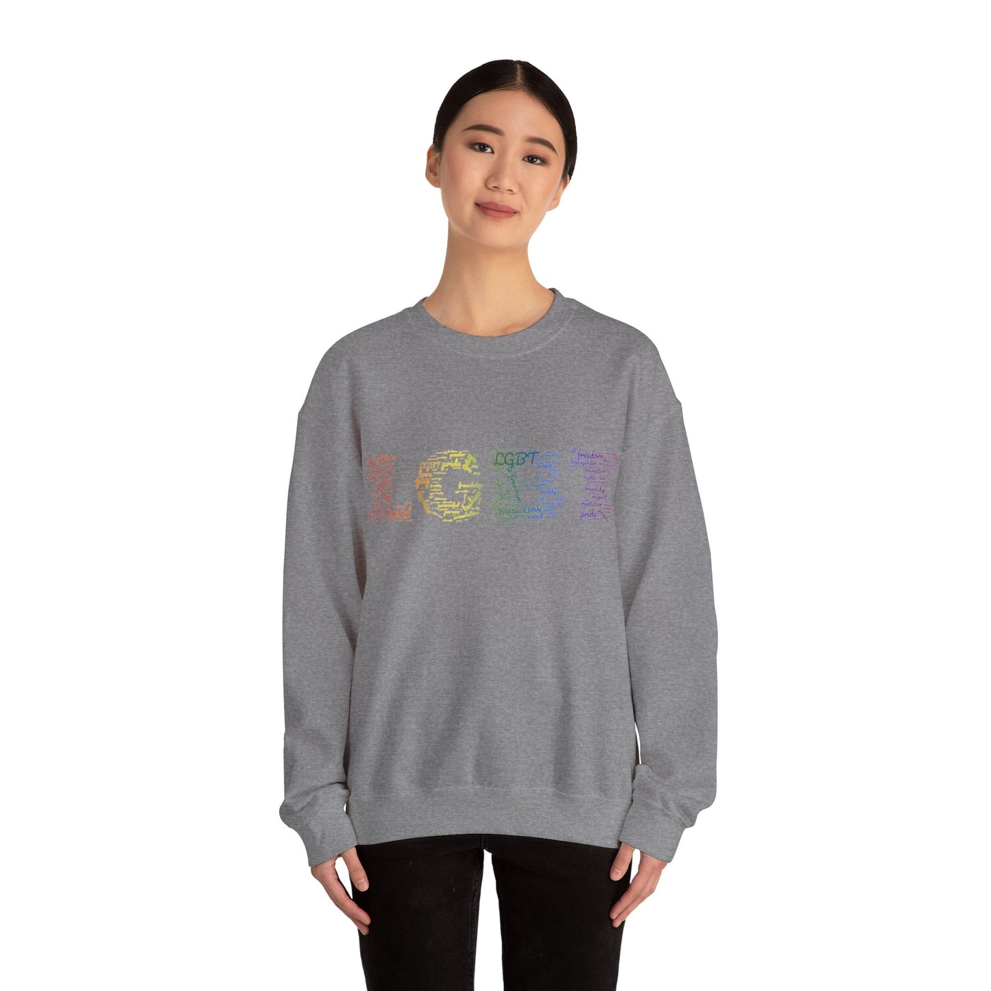 LGBT Unisex Crewneck Sweatshirt Lesbian Gay Pride Word Cloud Sweater Proud Support Gift Unique Pride Month Apparel Clothing