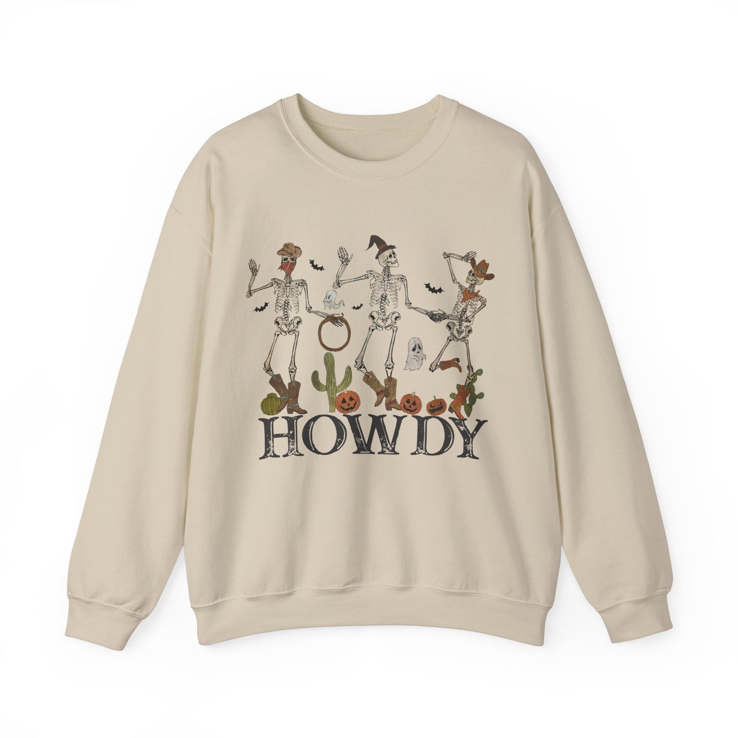 Howdy Cowboy Skeleton Sweatshirt Funny Halloween Sweater Retro Halloween Sweatshirt Western Halloween Party Outfit Rodeo Dancing Skeleton