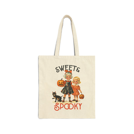 Sweet and Spooky Kids Halloween Bag Cute Vintage 1950s Tote Trick Or Treat Bag Retro Halloween Canvas Bag Unique Black Cat Bag Old 1950s Era