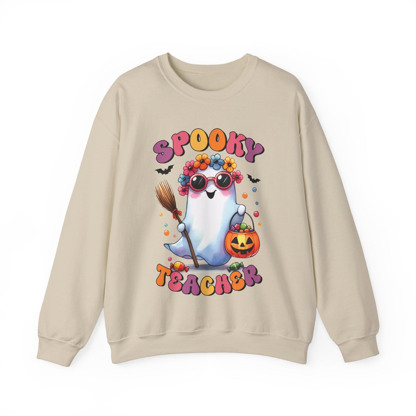 Retro Spooky Teacher Sweatshirt Halloween Teacher Sweater Funny Ghost Teacher Pullover Sweater Groovy Halloween Teacher Gift Spooky Teacher