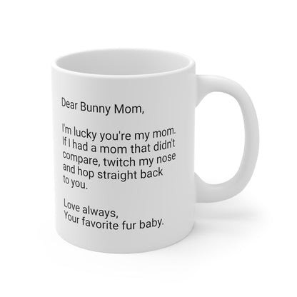 Bunny Mother's Day 11oz Coffee Mug,"...twitch my nose...", Funny Novelty Rabbit Mother's Present, Bunny Rabbit Lover Gift Cup, Fur Mama