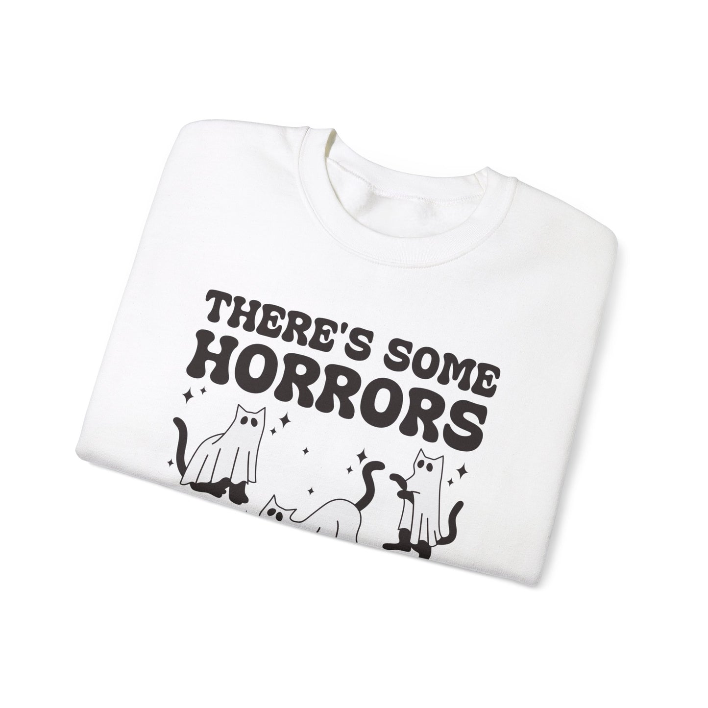 There's Some Horrors In This House Sweatshirt Funny Halloween Sweater Ghost Cat Sweater Retro Halloween Sweater Spooky Season Cat Lover Gift