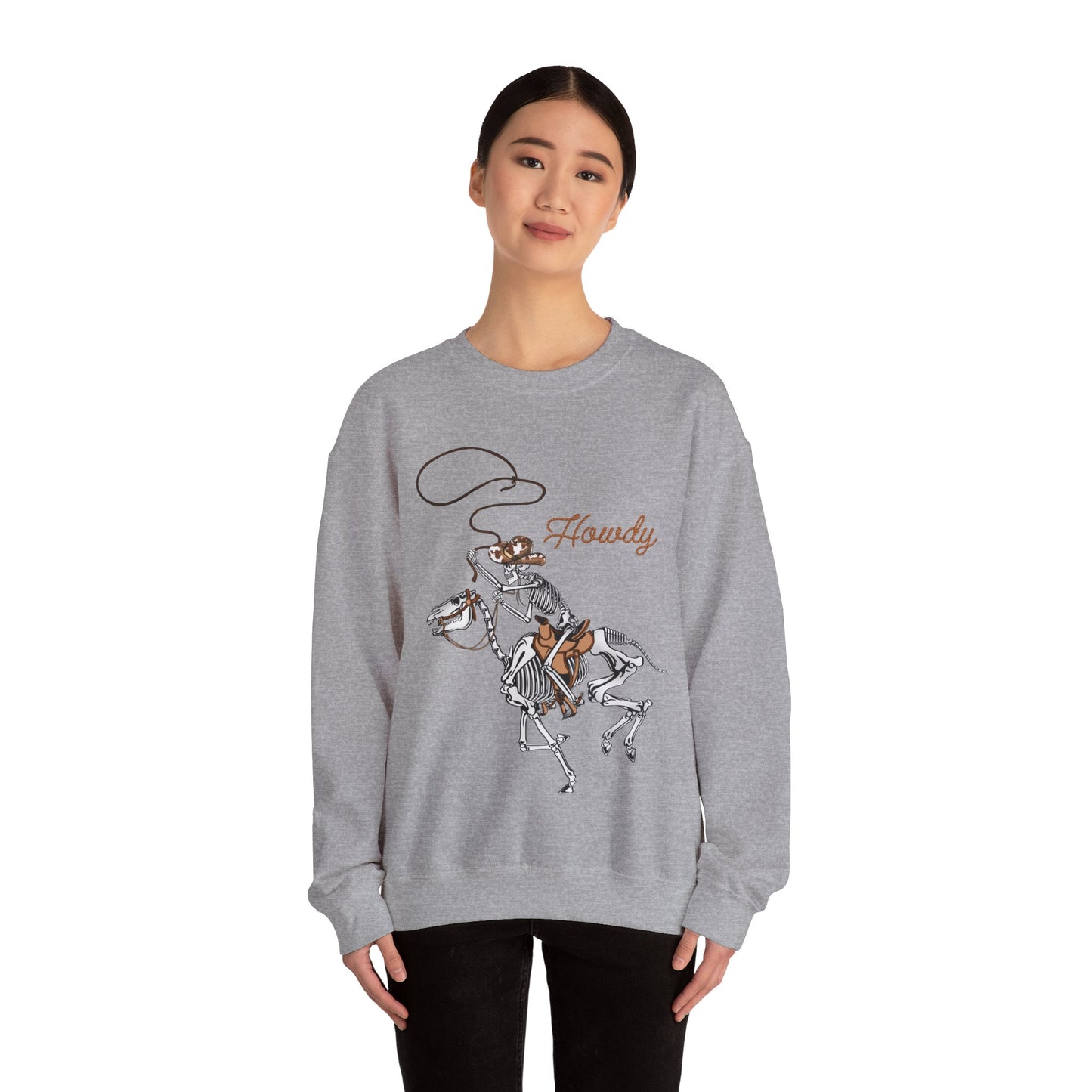 Howdy Halloween Sweatshirt Retro Western Halloween Sweater Skeleton Cowboy Horse Crewneck Halloween Party Sweatshirt Western Cowboy Yee Haw