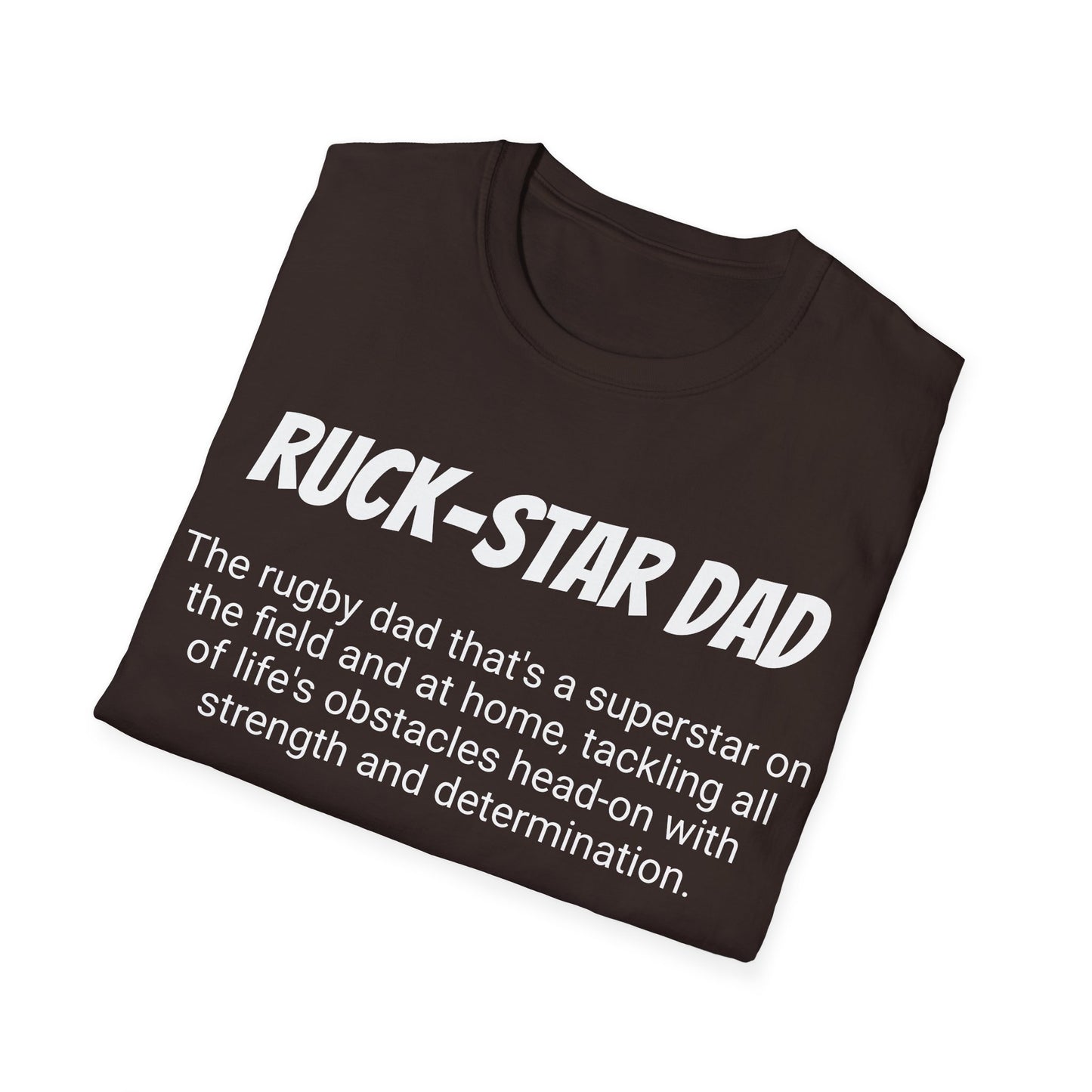 Funny Rugby Dad's Mens Softstyle T-shirt, "Ruck-star Dad", Father's Day Gift, Humorous Unique Novelty Apparel Tee Present