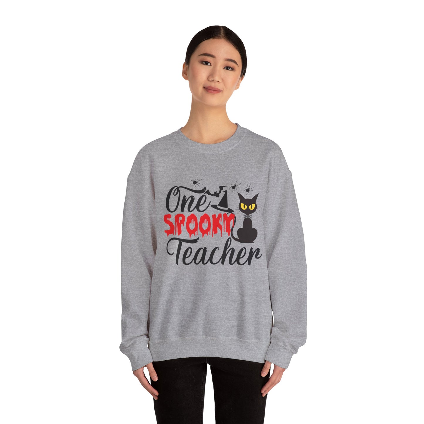 One Spooky Teacher Sweatshirt Cute Spooky Teacher Sweater Retro Teacher Halloween Sweatshirt Black Cat Lover Teacher Sweater Back To School