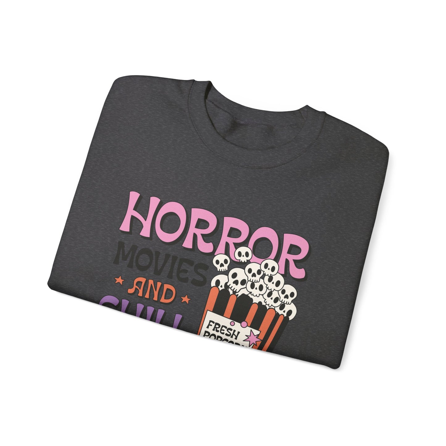 Horror Movies and Chill Sweatshirt Whimsigoth Halloween Sweater Horror Lover Sweatshirt Spooky Popcorn Cute Halloween Scary Movie Fan Gift