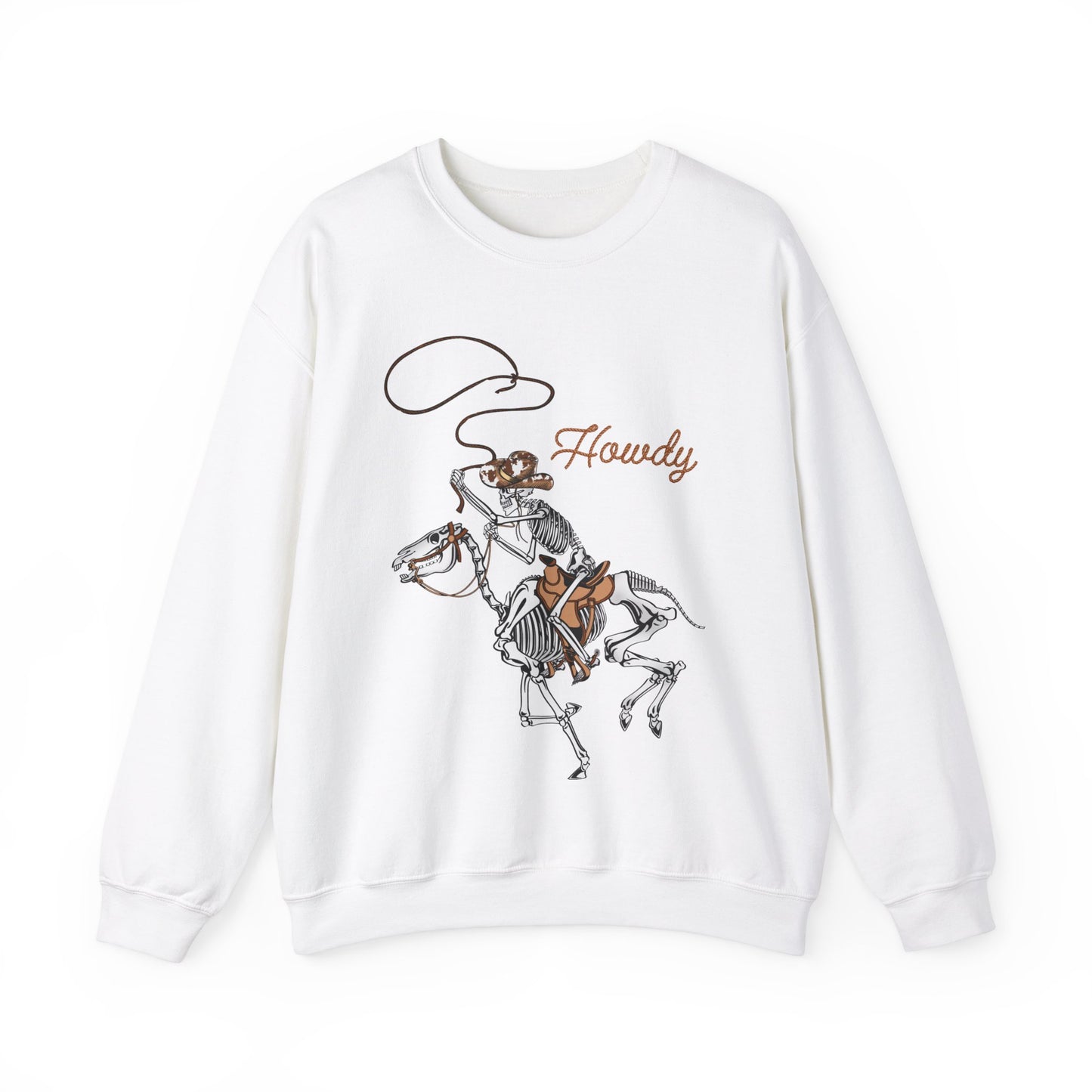 Howdy Halloween Sweatshirt Retro Western Halloween Sweater Skeleton Cowboy Horse Crewneck Halloween Party Sweatshirt Western Cowboy Yee Haw