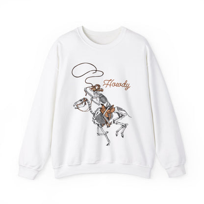 Howdy Halloween Sweatshirt Retro Western Halloween Sweater Skeleton Cowboy Horse Crewneck Halloween Party Sweatshirt Western Cowboy Yee Haw