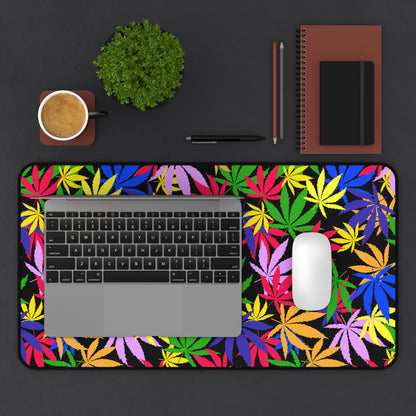 Cannabis Gaming Desk Mat Colorful Office Desk Accessory Marijuana Mouse Pad Pot Leaves Desk Pad Weed Large Mousepad XL Unique Gift Men