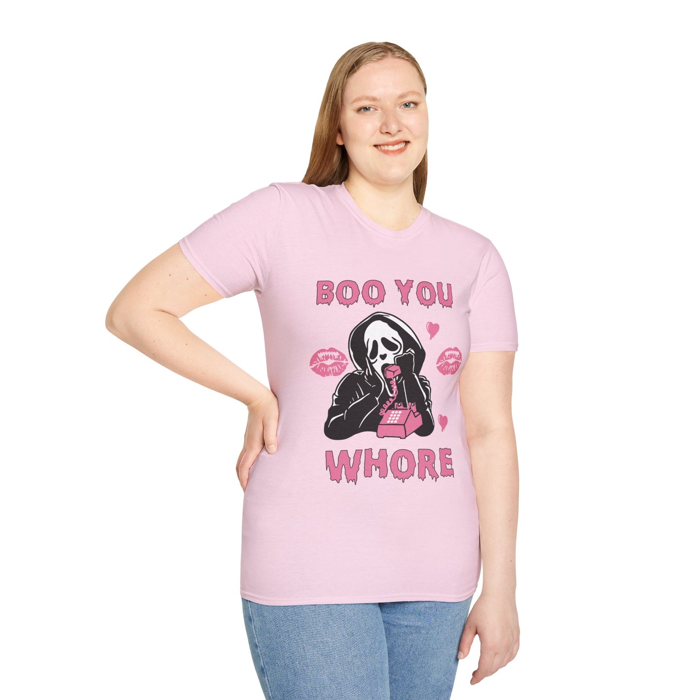 Boo You Whore Unisex T-shirt Funny Halloween T-shirt Spooky Season Tee Shirt Horror Movie Halloween Outfit Ghostface Valentine T-Shirt Gift